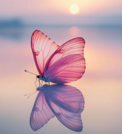 Mariposa sobre un reflejo con la frase “Todo cambia cuando te permites avanzar con ligereza y confiar en lo que viene”