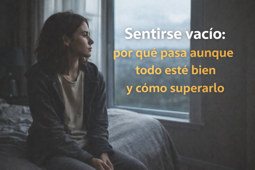 Sentirse vacío: mujer mirando por la ventana reflejando desconexión emocional y búsqueda de sentido