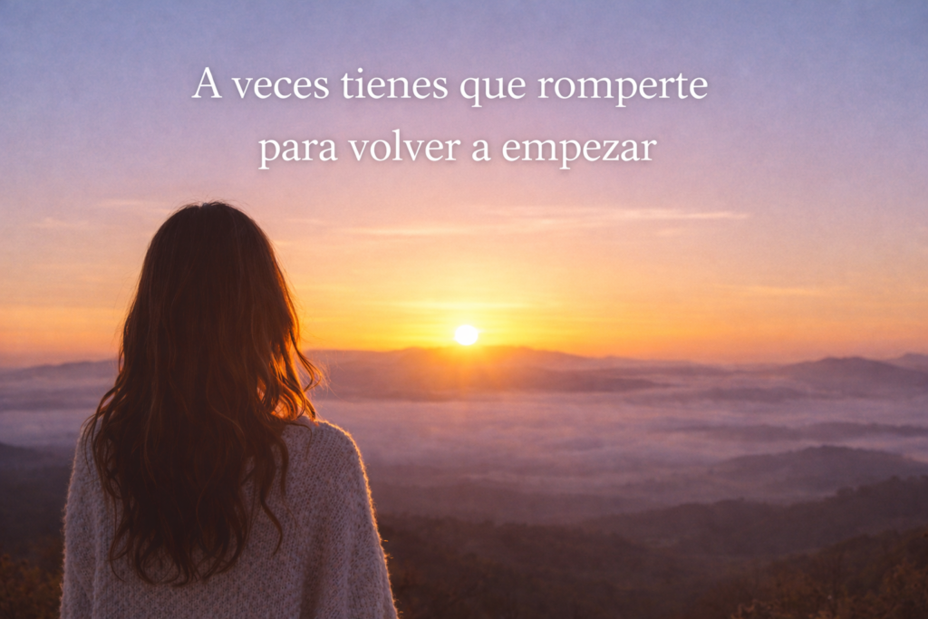 mujer mirando el amanecer mientras se reconstruye emocionalmente y empieza de nuevo