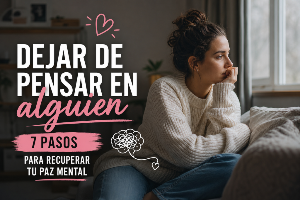Mujer pensativa mirando por la ventana, representando cómo dejar de pensar en alguien y recuperar la paz mental