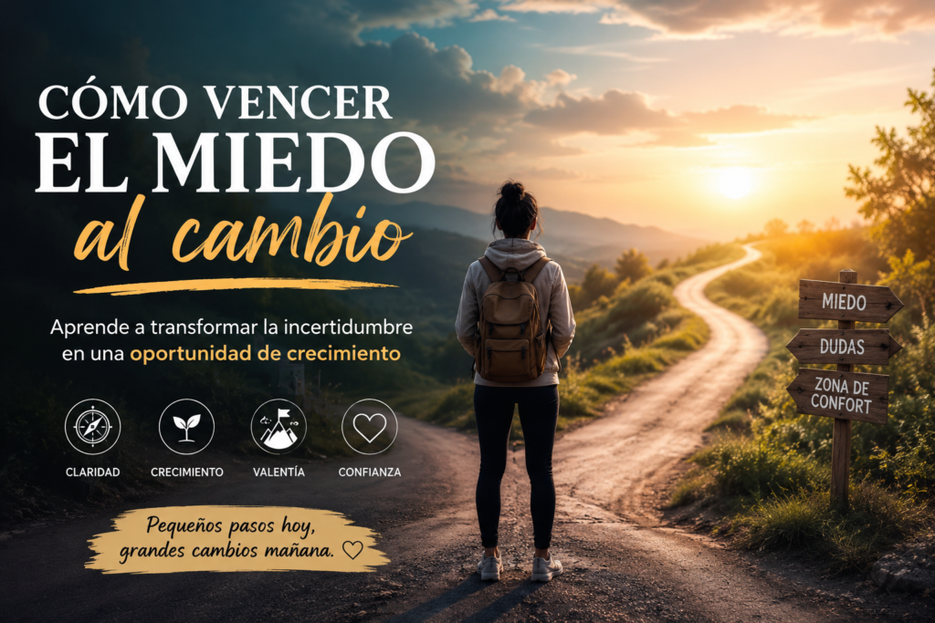 Persona frente a un camino al amanecer que representa cómo vencer el miedo al cambio y afrontar la incertidumbre con confianza.