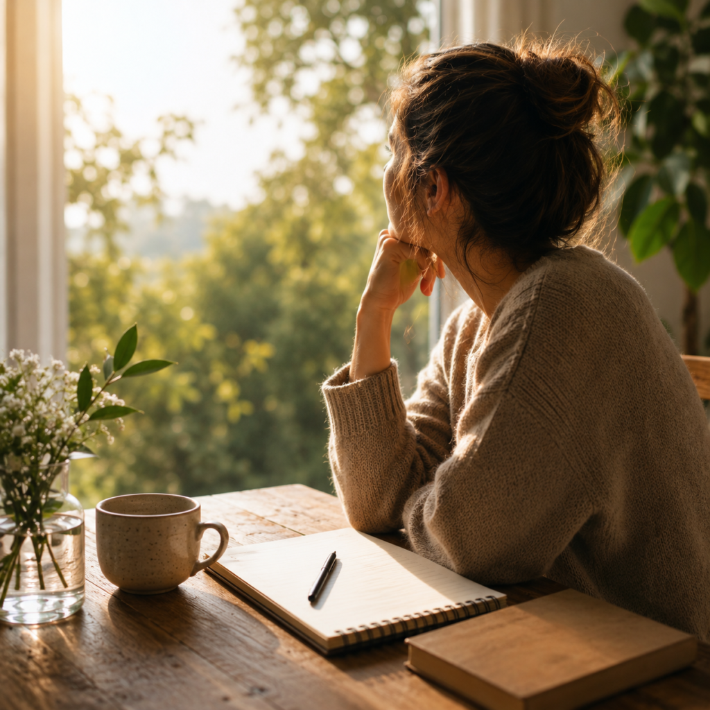 Persona reflexionando para dejar de vivir en modo automático y recuperar el control de su vida.
